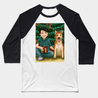 A boy and his Shiba Inu dog on Christmas morning Baseball T-Shirt